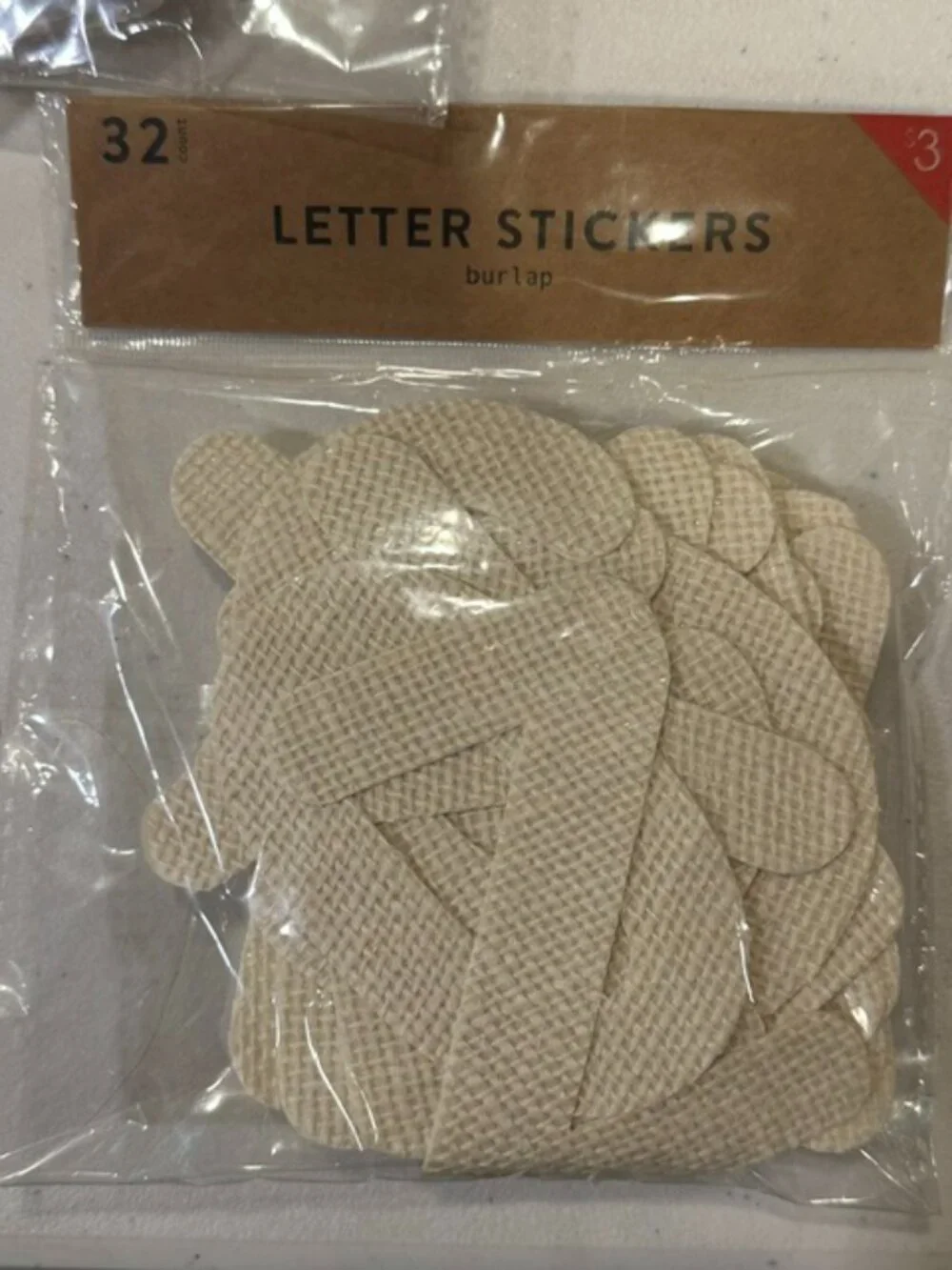 NEW-Burlap Alphabet Stickers-3 Sets (2 Natural, 1 White)-32 each